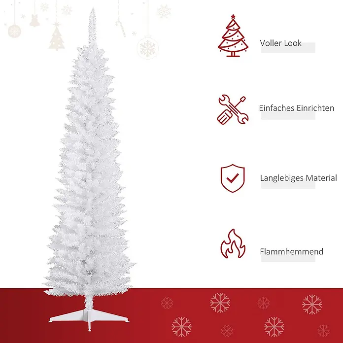 HOMCOM-Weihnachtsbaum-Ø55 x 180H cm-Weiß -  - Weißer künstlicher Weihnachtsbaum mit vollen Ästen und weißem Ständer.
