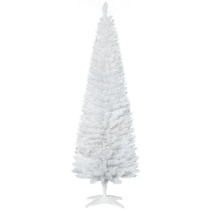 HOMCOM-Weihnachtsbaum-Ø55 x 180H cm-Weiß -  - Weißer künstlicher Weihnachtsbaum mit federartigen Zweigen und sternförmigem Ständer.