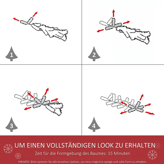 HOMCOM-Weihnachtsbaum-Ø55 x 180H cm-Weiß -  - Anleitung: Schrittweise Spreizen der Kunstbaum-Zweige für ein volles Aussehen.
