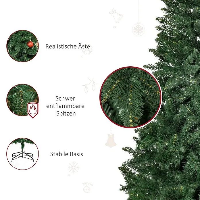 HOMCOM-Weihnachtsbaum-Ø90 x 180H cm-Grün -  - Grüner künstlicher Weihnachtsbaum mit realistischen Ästen, schwer entflammbaren Spitzen und stabilem Fuß.
