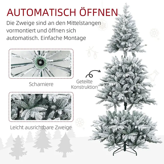 HOMCOM-Weihnachtsbaum-Ø110 x 180H cm-Grün -  - Flockiger künstlicher Weihnachtsbaum mit automatisch öffnenden Klappzweigen und geteilter Konstruktion zur einfachen Montage.