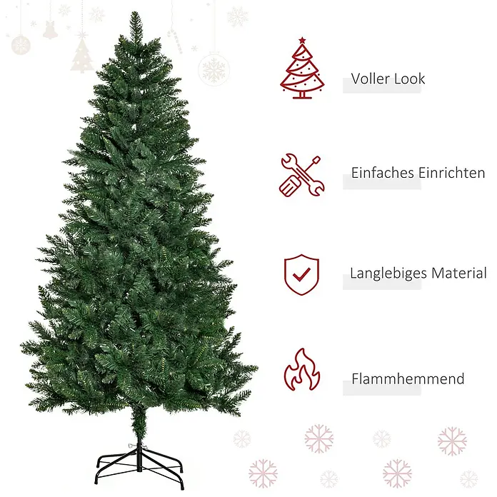 HOMCOM-Weihnachtsbaum-Ø90 x 180H cm-Grün -  - Ein voller, grüner künstlicher Weihnachtsbaum mit schwarzem Metallständer, bereit zur Feiertagsdekoration.