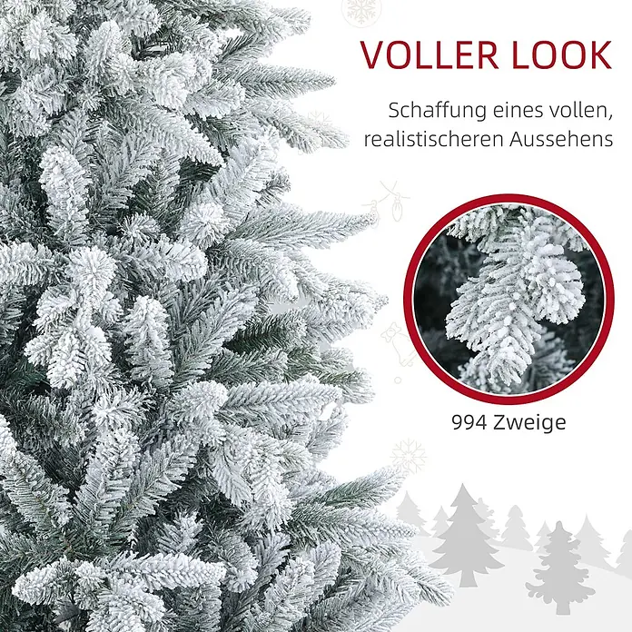 HOMCOM-Weihnachtsbaum-Ø110 x 180H cm-Grün -  - Detailaufnahme von beschneiten Ästen eines künstlichen Weihnachtsbaumes.