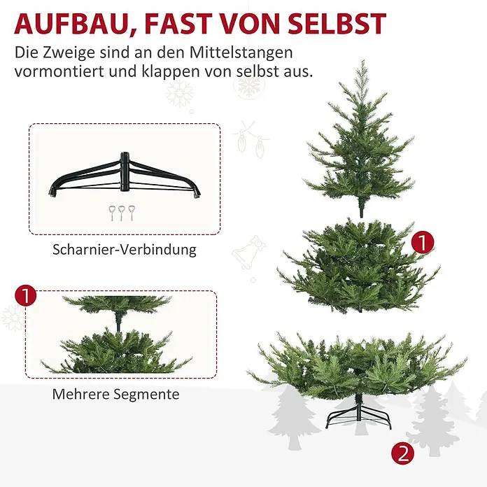 HOMCOM-Weihnachtsbaum-136L x 136B x 180H cm-Grün -  - Künstlicher Weihnachtsbaum mit Scharnierverbindung und mehreren Segmenten für einfachen Aufbau.