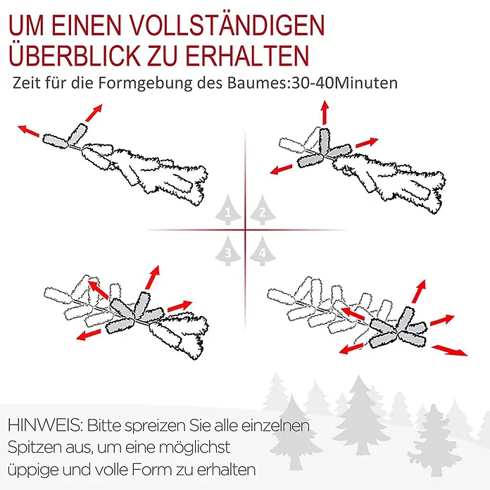 HOMCOM-Weihnachtsbaum-114L x 114B x 180H cm-Grün -  - Diagramme zeigen das Ausbreiten von künstlichen Weihnachtsbaumzweigen für eine volle, üppige Form.