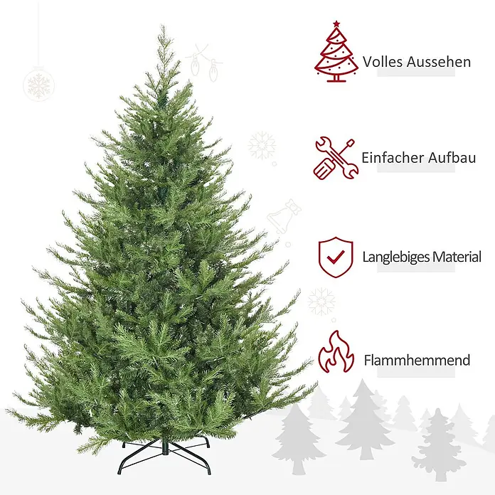 HOMCOM-Weihnachtsbaum-136L x 136B x 180H cm-Grün -  - Grüner künstlicher Weihnachtsbaum auf schwarzem Ständer.
