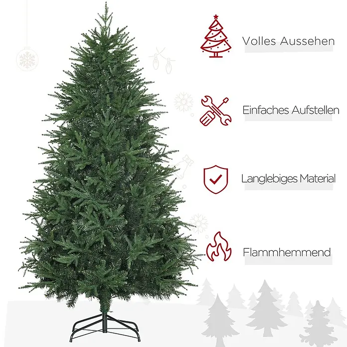 HOMCOM-Weihnachtsbaum-114L x 114B x 180H cm-Grün -  - Grüner, dichter künstlicher Weihnachtsbaum auf einem stabilen schwarzen Ständer.
