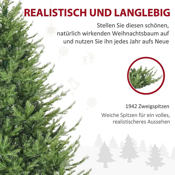HOMCOM-Weihnachtsbaum-136L x 136B x 180H cm-Grün -  - Realistischer grüner künstlicher Weihnachtsbaum mit weichen, vollen Ästen und 1942 Spitzen, für Dauerhaftigkeit und Wiederverwendbarkeit.
