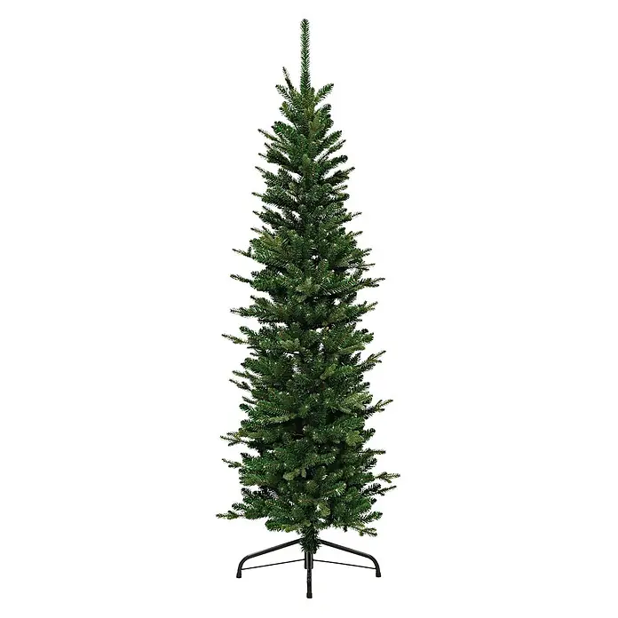 ECD Germany Künstlicher Weihnachtsbaum 150 cm, Weihnachtsdeko Innen -  - Schlanker, künstlicher Weihnachtsbaum mit grünen Nadeln und stabilem schwarzen Metallständer.