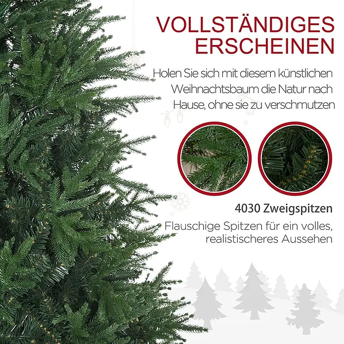 HOMCOM-Weihnachtsbaum-114L x 114B x 180H cm-Grün -  - Künstlicher Weihnachtsbaum mit vollen, flauschigen grünen Nadeln, die ein realistisches Aussehen simulieren.