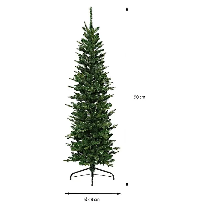 ECD Germany Künstlicher Weihnachtsbaum 150 cm, Weihnachtsdeko Innen -  - Schlanker künstlicher Weihnachtsbaum, grün, 150 cm hoch, 48 cm Durchmesser mit Ständer.