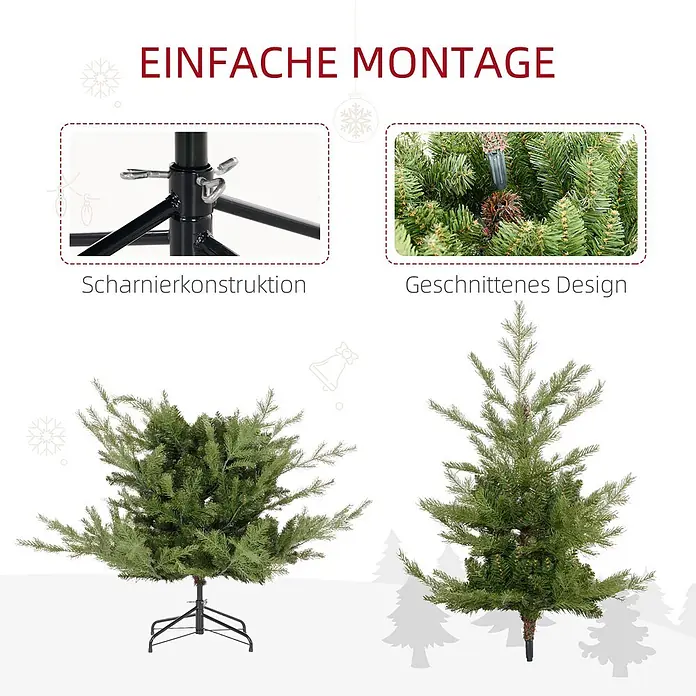 HOMCOM-Weihnachtsbaum-Ø100 x 150H cm-Grün -  - Details eines künstlichen Weihnachtsbaums mit einfacher Scharnierkonstruktion und realistischem Tannennadel-Design.