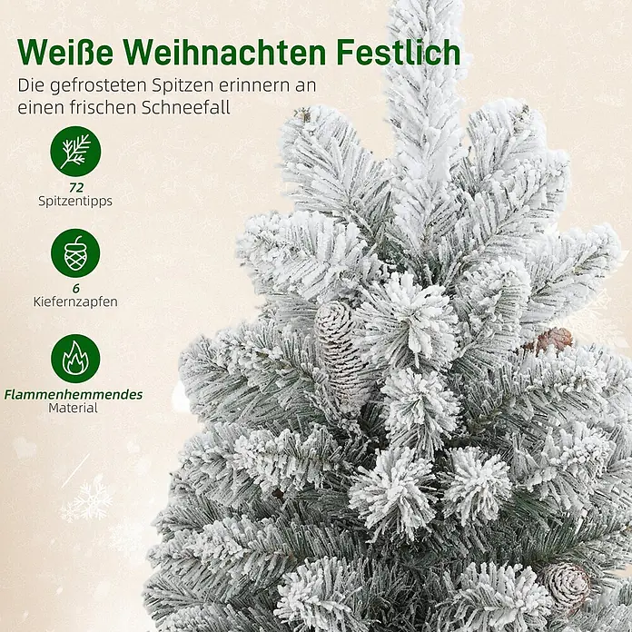 HOMCOM-Weihnachtsbaum-37L x 37B x 60H cm-Grün+Weiß -  - Ein festlicher künstlicher Weihnachtsbaum mit gefrosteten Zweigen und Kiefernzapfen.
