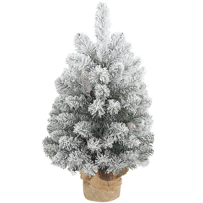HOMCOM-Weihnachtsbaum-37L x 37B x 60H cm-Grün+Weiß -  - Beflockter Mini-Weihnachtsbaum mit Zapfen in einem Jutesockel.