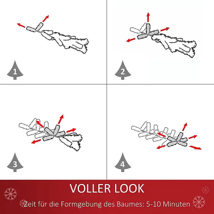 HOMCOM-Weihnachtsbaum-32L x 32B x 60H cm-Grün+Weiß -  - Anleitung zur Formgebung eines künstlichen Weihnachtsbaumzweigs: Spitzen für volles Aussehen spreizen.