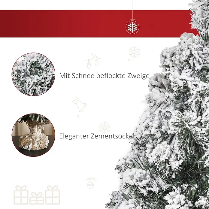 HOMCOM-Weihnachtsbaum-32L x 32B x 60H cm-Grün+Weiß -  - Künstlicher Weihnachtsbaum mit beschneiten Zweigen und elegantem Zementsockel.