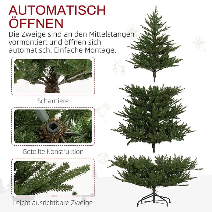 HOMCOM-Weihnachtsbaum-110L x 110B x 183H cm-Grün -  - Ein künstlicher Weihnachtsbaum mit automatisch aufklappenden, vormontierten Zweigen für einfache Montage.