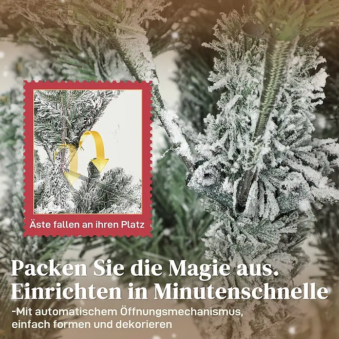 HOMCOM-Weihnachtsbaum-93L x 93B x 150H cm-Grün+Weiß -  - Bereifter künstlicher Weihnachtsbaum mit Ästen, die für schnellen Aufbau automatisch einrasten.