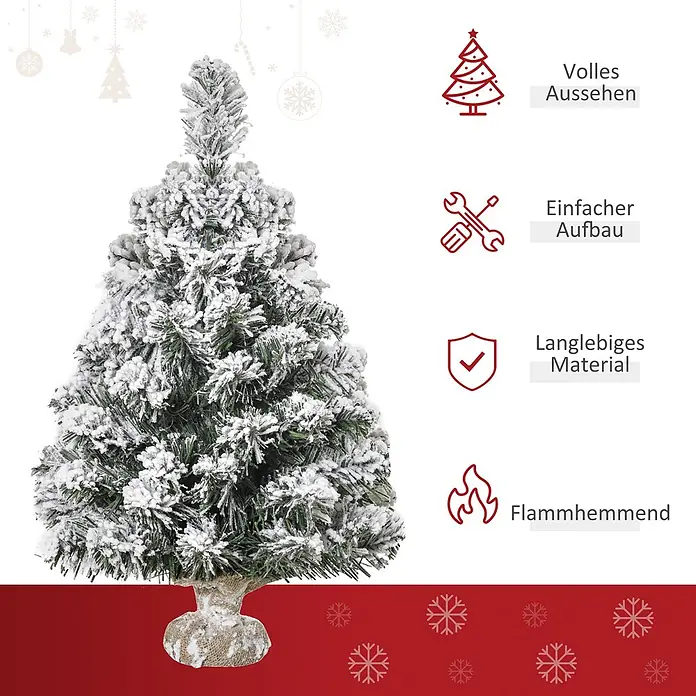 HOMCOM-Weihnachtsbaum-32L x 32B x 60H cm-Grün+Weiß -  - Beflockter künstlicher Weihnachtsbaum mit Jutefuß, volles Aussehen, einfache Montage, langlebig und flammhemmend.