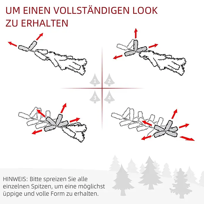 HOMCOM-Weihnachtsbaum-Ø55 x 180H cm-Grün -  - Anleitung zum Ausbreiten der Spitzen eines künstlichen Astes für ein volleres, üppigeres Aussehen.