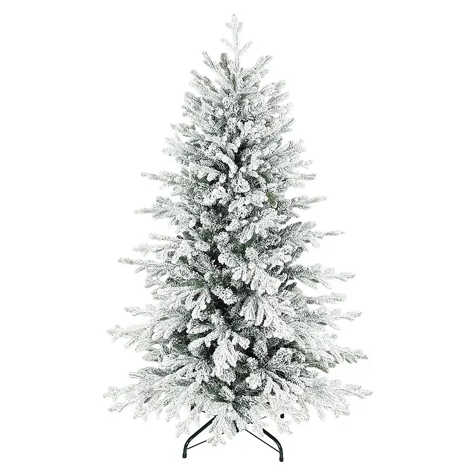 HOMCOM-Weihnachtsbaum-93L x 93B x 150H cm-Grün+Weiß -  - Künstlicher, beflockter Weihnachtsbaum mit schneebedeckten Ästen und grünem Metallständer.