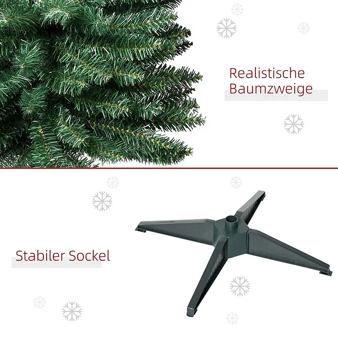 HOMCOM-Weihnachtsbaum-Ø55 x 180H cm-Grün -  - Realistische grüne Kunstbaumzweige und ein stabiler dunkelgrüner Vierfußständer.