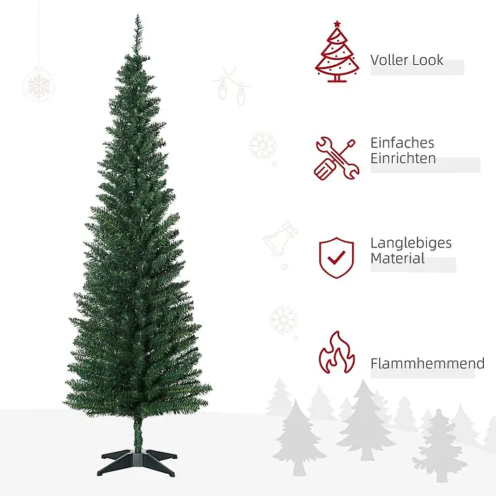 HOMCOM-Weihnachtsbaum-Ø55 x 180H cm-Grün -  - Dunkelgrüner, schlanker künstlicher Weihnachtsbaum auf schwarzem Ständer mit Eigenschaften wie voller Look, einfacher Aufbau, langlebig und flammhemmend.