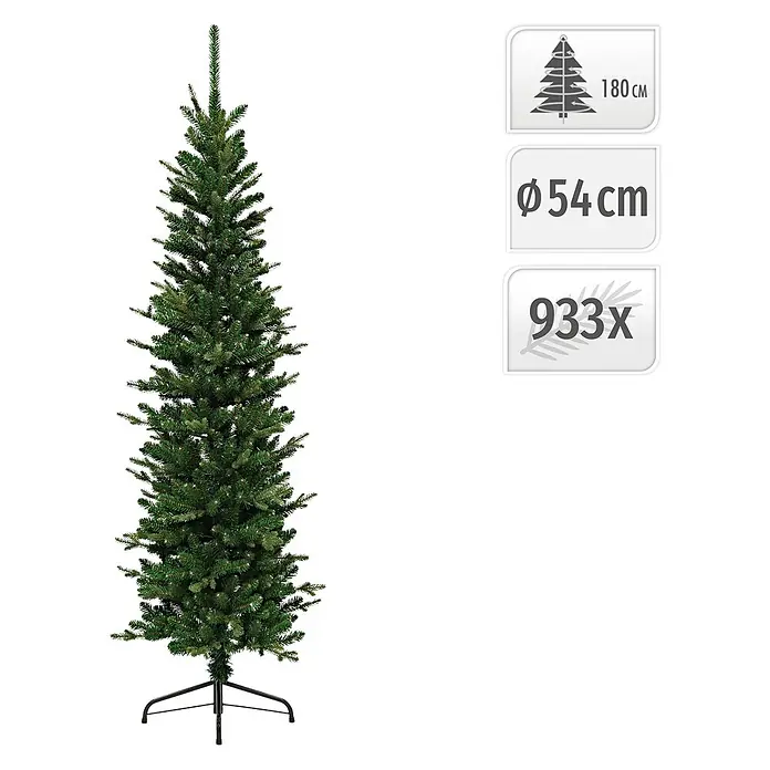 ECD Germany Künstlicher Weihnachtsbaum 180 cm, Weihnachtsdeko Innen -  - Ein hoher, schlanker künstlicher grüner Weihnachtsbaum mit schwarzem Metallständer.