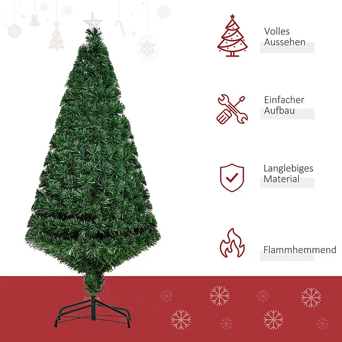 HOMCOM-Weihnachtsbaum-Ø75 x H150 cm-Grün -  - Grüner künstlicher Weihnachtsbaum mit Sternspitze auf schwarzem Ständer.