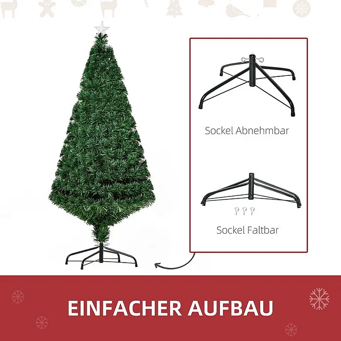 HOMCOM-Weihnachtsbaum-Ø75 x H150 cm-Grün -  - Grüner künstlicher Weihnachtsbaum mit weißem Stern und schwarzem, abnehmbarem, faltbarem Ständer für einfachen Aufbau.