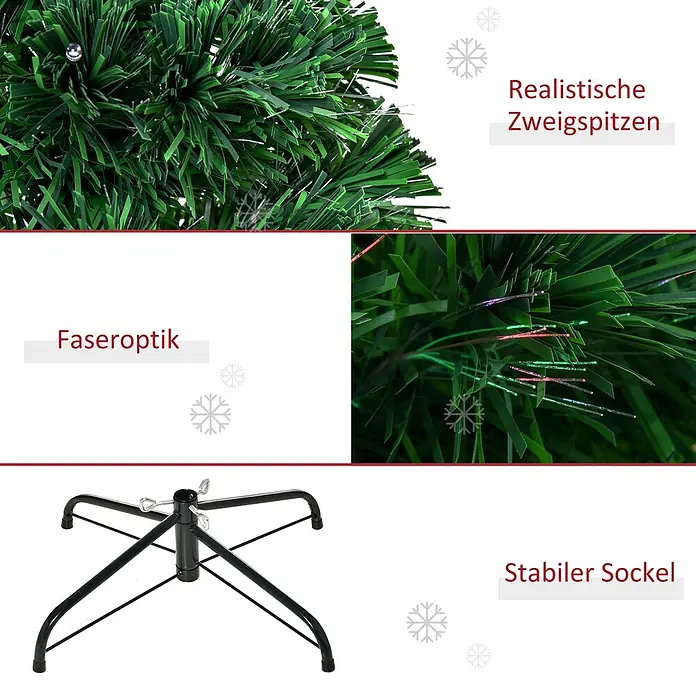 HOMCOM-Weihnachtsbaum-Ø75 x H150 cm-Grün -  - Künstlicher Weihnachtsbaum mit realistischen Zweigen, integrierter Glasfaserbeleuchtung und stabilem Metallständer.