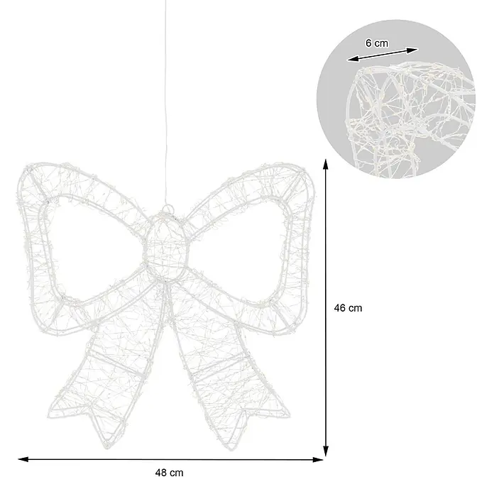 ECD Germany LED Weihnachtsschleife, Weihnachtsdeko Innen & Außen 48x46 cm -  - Weiße LED-Schleifendekoration aus Draht, 46 cm hoch, 48 cm breit, 6 cm tief.
