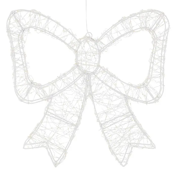 ECD Germany LED Weihnachtsschleife, Weihnachtsdeko Innen & Außen 48x46 cm -  - Weißer Drahtrahmen-Schleife mit warmweißen LED-Lichterketten.