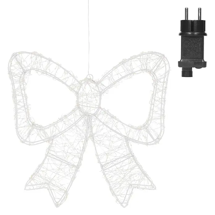 ECD Germany LED Weihnachtsschleife, Weihnachtsdeko Innen & Außen 48x46 cm -  - Weiße Drahtrahmen-LED-Schleifendekoration mit warmweißen Lichtern und Netzstecker.