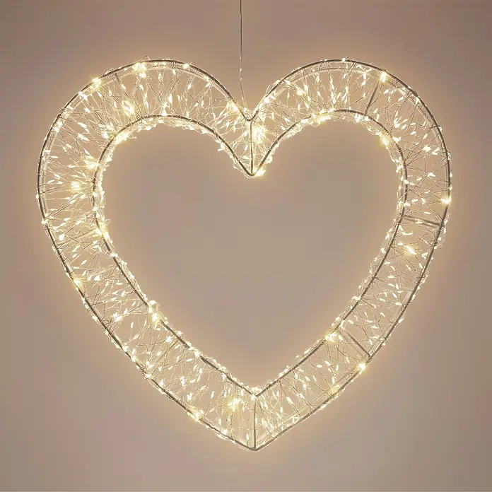 ECD Germany LED Deko Herz Fensterdeko mit Timer Weihnachtsdeko -  - Herzförmige LED-Lichtdekoration mit warmweißen Lichtern und silbernem Rahmen.