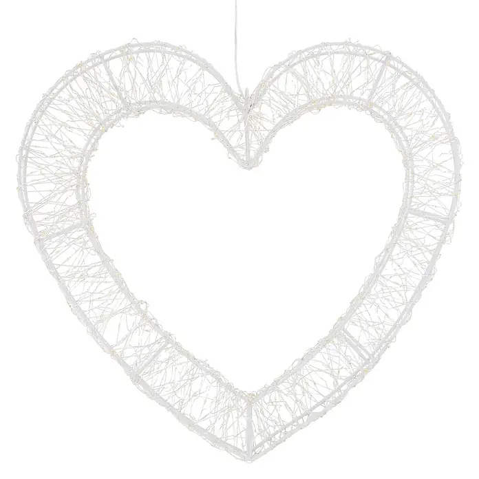ECD Germany LED Deko Herz Fensterdeko mit Timer Weihnachtsdeko -  - Weißes herzförmiges LED-Lichtdekor aus Draht mit warmweißen Lichtern.
