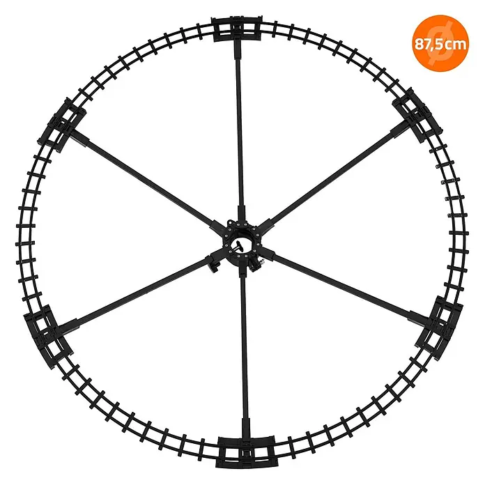 ECD Germany Weihnachtszug für den Weihnachtsbaum, Elektrisch Weihnachtsdeko -  - Schwarzer runder Softbox-Rahmen, 87,5 cm Durchmesser, mit sechs Speichen und zentraler Nabe.