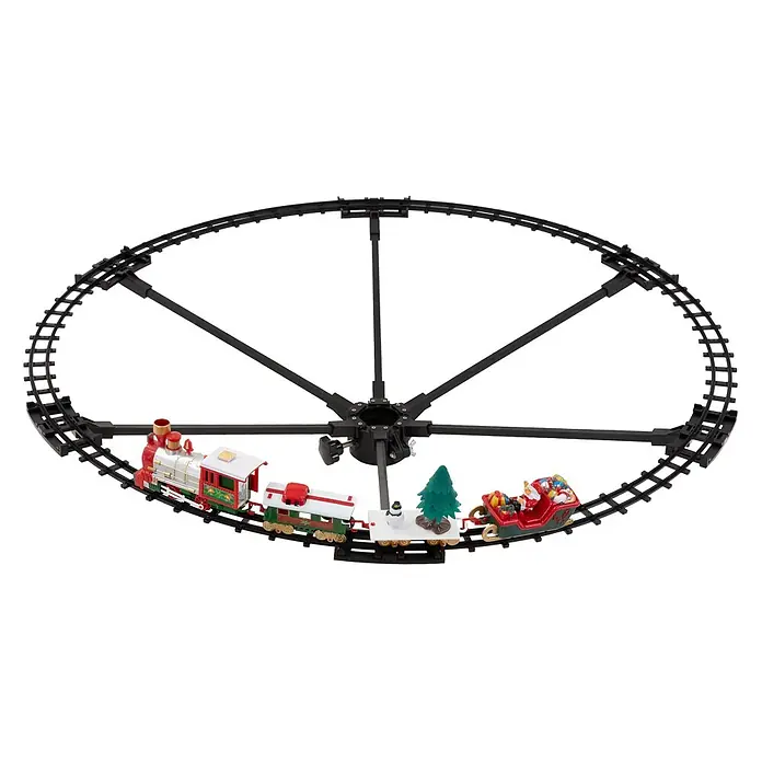 ECD Germany Weihnachtszug für den Weihnachtsbaum, Elektrisch Weihnachtsdeko -  - Weihnachtszug-Set mit buntem Zug auf schwarzer Rundschiene, von Radialarmen gestützt.