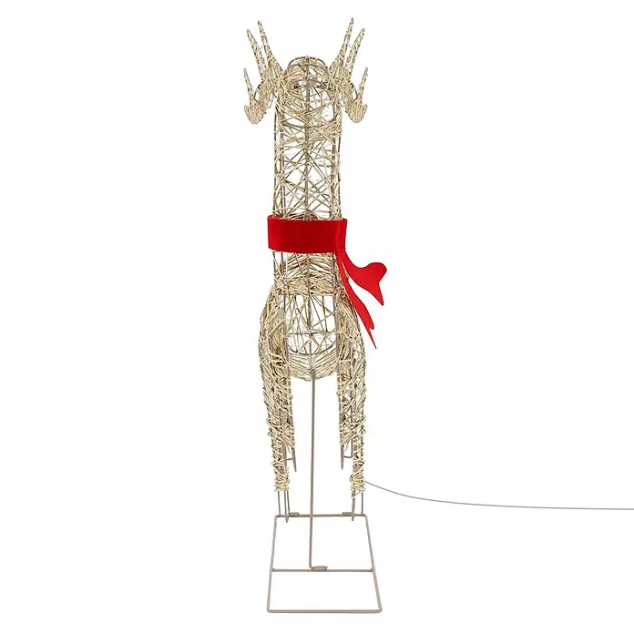 ECD Germany LED Rentier Outdoor, Weihnachtsfigur 91 cm, Weihnachtsdeko -  - Goldene Draht-Rentier-Weihnachtsdekoration mit rotem Schal und Netzkabel.