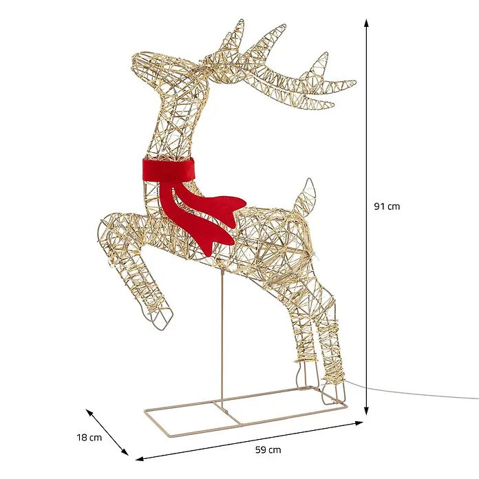 ECD Germany LED Rentier Outdoor, Weihnachtsfigur 91 cm, Weihnachtsdeko -  - Goldfarbene Hirschdekoration aus Drahtgeflecht mit rotem Schal, 91 cm hoch, 59 cm lang.