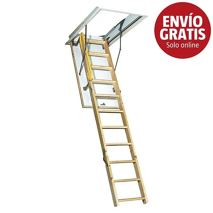 Sogem Escalera escamoteable EcoTop - Longitud de la apertura del techo: 140 cm, Anchura de la apertura del techo: 70 cm, Aislamiento térmico: 1,2 W/(m²K) - Escalera plegable de madera para buhardilla, extendida desde una trampilla de techo.