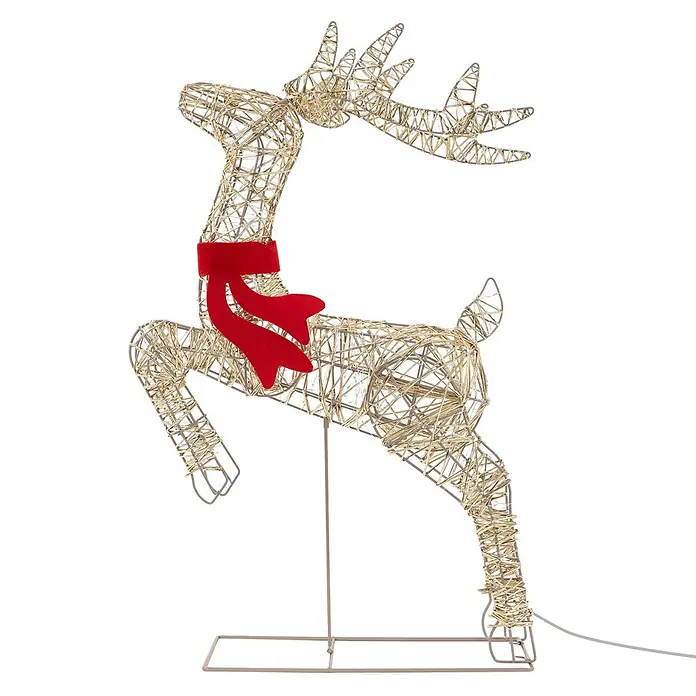 ECD Germany LED Rentier Outdoor, Weihnachtsfigur 91 cm, Weihnachtsdeko -  - Goldene beleuchtete Rentierdekoration aus Drahtgeflecht mit roter Schleife.
