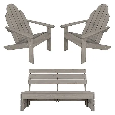 3tlg. Gartenmöbel Set Massivholz Grau 1x Bank mit 2x Stuhl