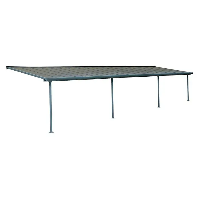 Solid Elements Terrassenüberdachung Martina - B x T: 1.035 x 300 cm, Anthrazitgrau, Polycarbonat, Transparent - Ein langes, graues Carport mit mehreren Stützpfeilern, ideal um Fahrzeuge vor Wettereinflüssen zu schützen und den Außenbereich aufzuwerten.