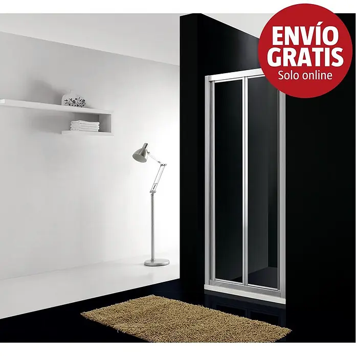 GME Mampara de ducha frontal Akord - 100 x 195 cm, Espesor de vidrio: 4 mm, Plateado - Mampara de ducha de cristal transparente con marco plateado, instalada en un baño moderno.