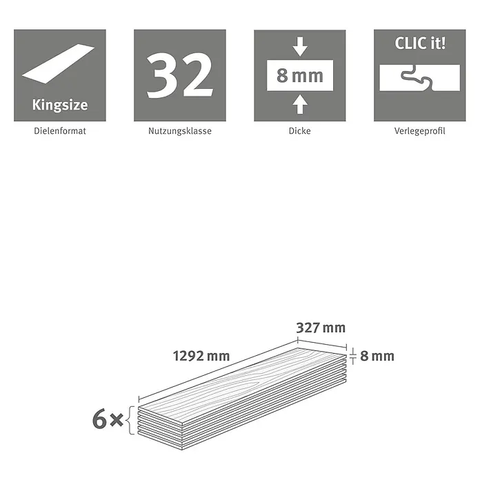 Egger Laminat NatureSense Skanderborg - Skanderborg Eiche sand, 1.292 x 327 x 8 mm - Laminatdielen Spezifikationen: Kingsize-Format, Nutzungsklasse 32, 8 mm dick, CLIC it! System. Packung mit 6 Dielen, je 1292x327x8 mm.