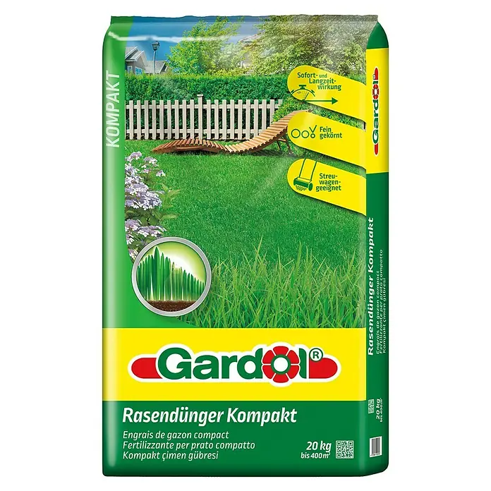 Gardol Rasendünger Kompakt - 20 kg, Max. Anwendungsfläche: 400 m² - Rasendünger Kompakt von Gardol: Für einen dichten, grünen Rasen. Sofort- und Langzeitwirkung, feine Körnung, streuwagengeeignet.