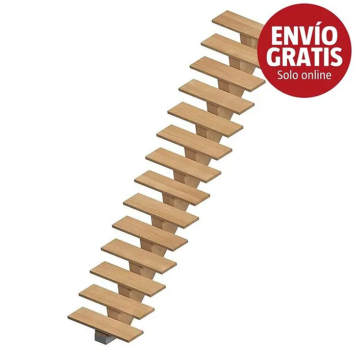 Sogem Escalera principal Kalea - Comanche Pure, Ancho: 85 cm, Recto, Altura de planta: 285,2 cm - Escalera de madera ahorra espacio con peldaños alternos, ideal para altillos o literas.