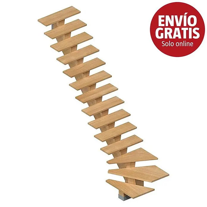 Sogem Escalera principal Kalea - Comanche Pure, Ancho: 85 cm, 1/4 espiral izquierda, Altura de planta: 285,2 cm - Escalera de caracol de madera clara que ahorra espacio, con peldaños alternos.