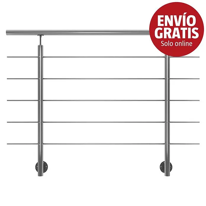 Sogem Balaustrada Harmony lateral - 150 x 102 cm, Acero inoxidable, Plateado - Barandilla de acero inoxidable con barras horizontales y dos postes verticales.
